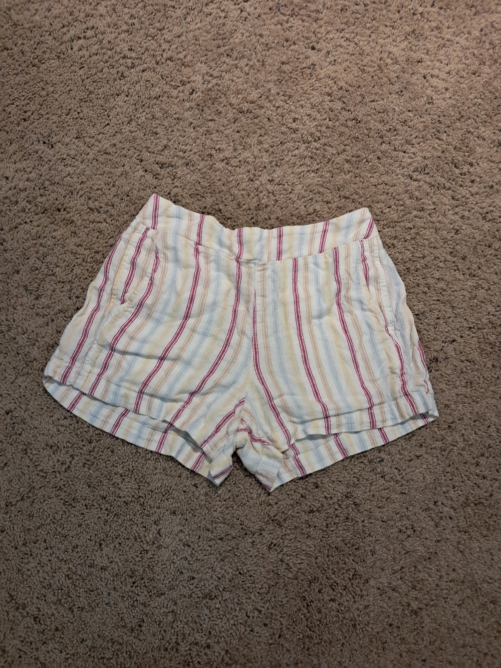 GAP Women's Striped Shorts - White with Pink, Tan, & Blue Stripes Small